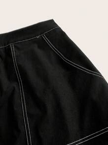 SHEIN EZwear 大码撞色拼接半身裙 - 黑色 - 查看 4
