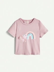 Cozy Pixies Baby Girl Cartoon Dinosaur & Rainbow Pattern Round Neck Tee With Regular Shoulder Fit, 3pcs/Set - Blue - View 6