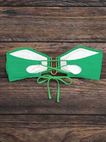 SHEIN Swim Của phụ nữ Xù Áo Bikini Bandeau - màu xanh lá - Xem 6