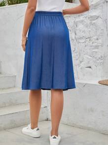 EMERY ROSE 蓝色牛仔效果口袋细节A字裙夏季半身裙牛仔效果半身裙 - 藍色 - 查看 2