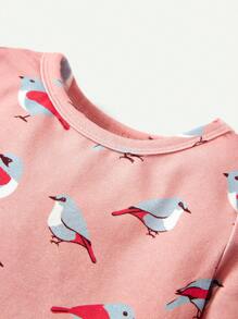 Baby Girl Snug Fit Pajama Set With Cartoon Printed Round Neck Long Sleeve Top And Pants, 4pcs