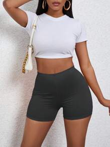 SHEIN 純色彈性緊身自行車短褲