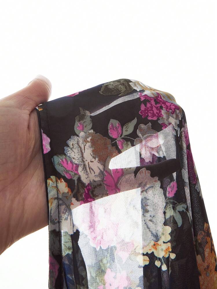 Plus Size Solid Color Shirt With Flower Print