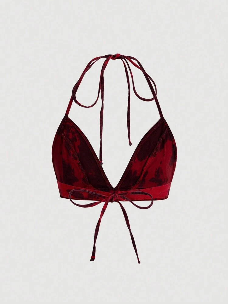 Y2k Sexy Music Festival Tie Dye Tie Backless Crop Halter Neck Denim Top