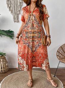 EMERY ROSE Kích thước lớn Của phụ nữ In Hoa Bên Khe Ngắn tay Đầm - Nhiều màu - Xem 5