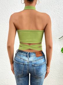 SHEIN Unity Của phụ nữ Xu hướng: Cắt giảm Halter Neck Áo ba lỗ - màu xanh lá - Xem 2