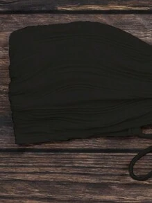 SHEIN Swim Tope De Bikini Sin Tirantes De Color Sólido Para Mujer - Negro - Ver 5