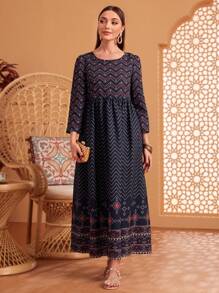 Seusyu Vestido De Patchwork Con Estampado Geométrico - Azul Marino - Ver 3