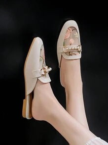 秋冬女士渔夫穆勒鞋，网眼与透明网纱设计相结合，平跟，方头情人节款