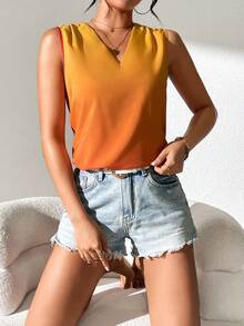 SHEIN Frenchy Của phụ nữ Bóng Không tay Cổ chữ V Áo sơ mi - trái cam - Xem 5