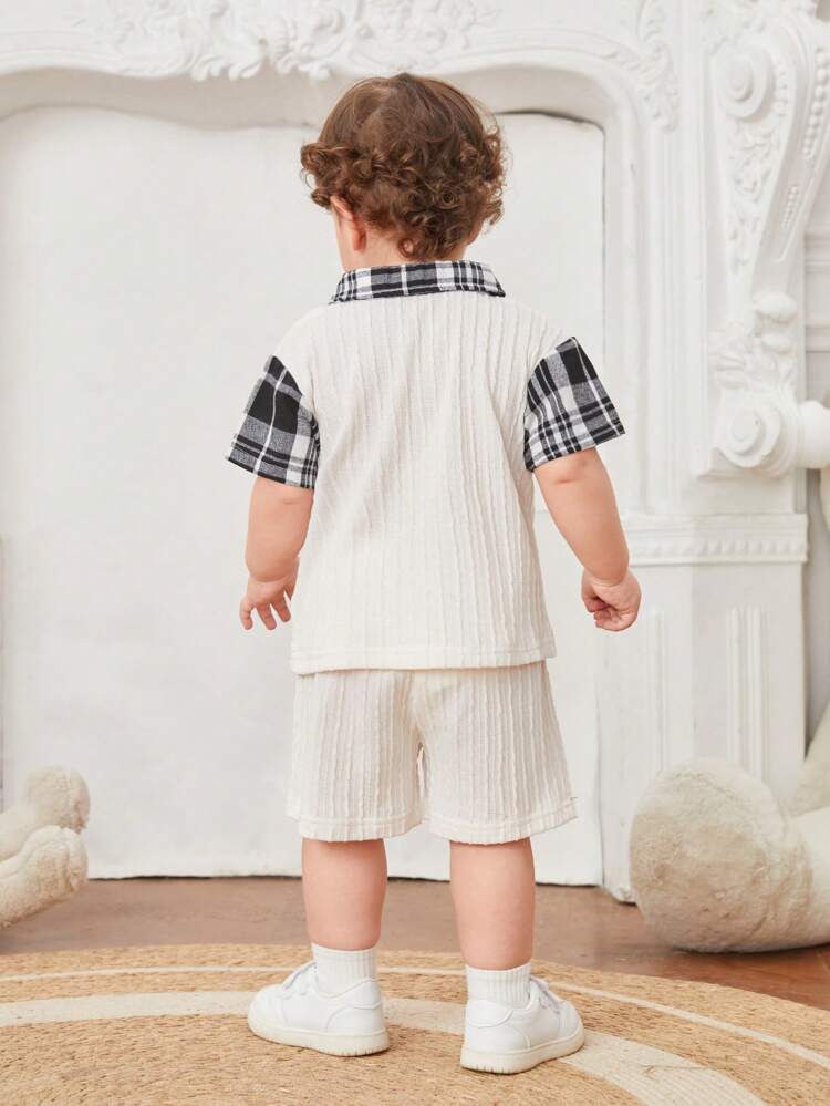 Baby Boys' Summer New Arrival 2 In 1 Plaid Shirt Shorts Set, 2pcs