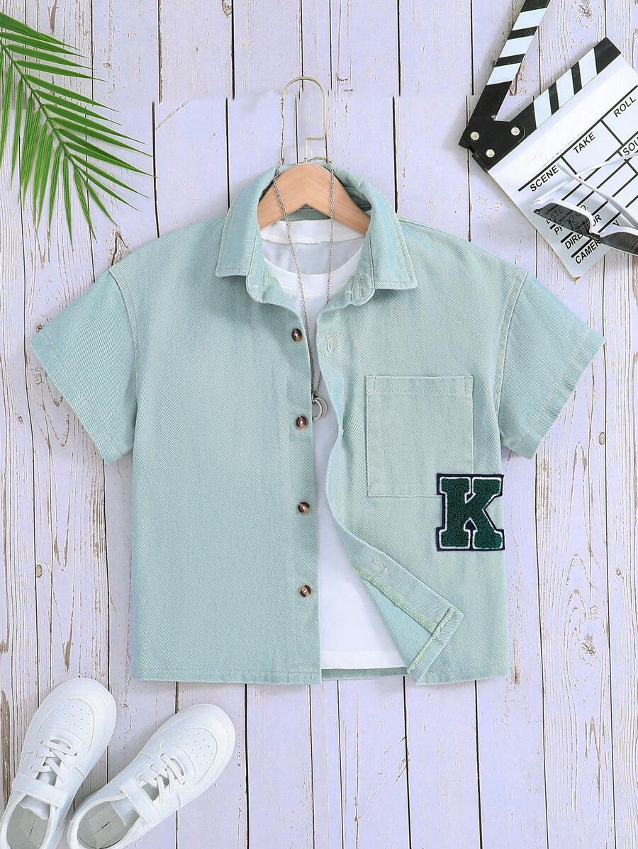 Tween Boy Letter Applique Denim Jacket