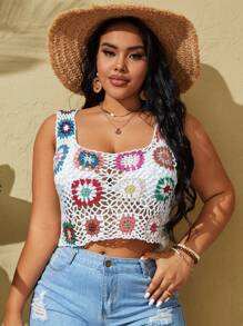 Slaydiva Diseño De Cubierta De Tapa De Ganchillo Hueca De Talla Grande Para Mujer Con Patrón Floral