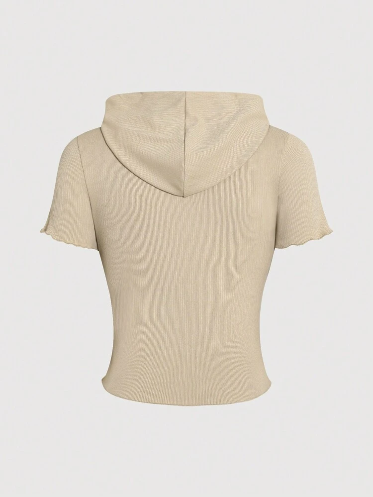 Plus Size Women's Hooded Four Button Placket Slim Fit Pullover T-Shirt