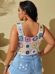 Slaydiva Diseño De Cubierta De Tapa De Ganchillo Hueca De Talla Grande Para Mujer Con Patrón Floral