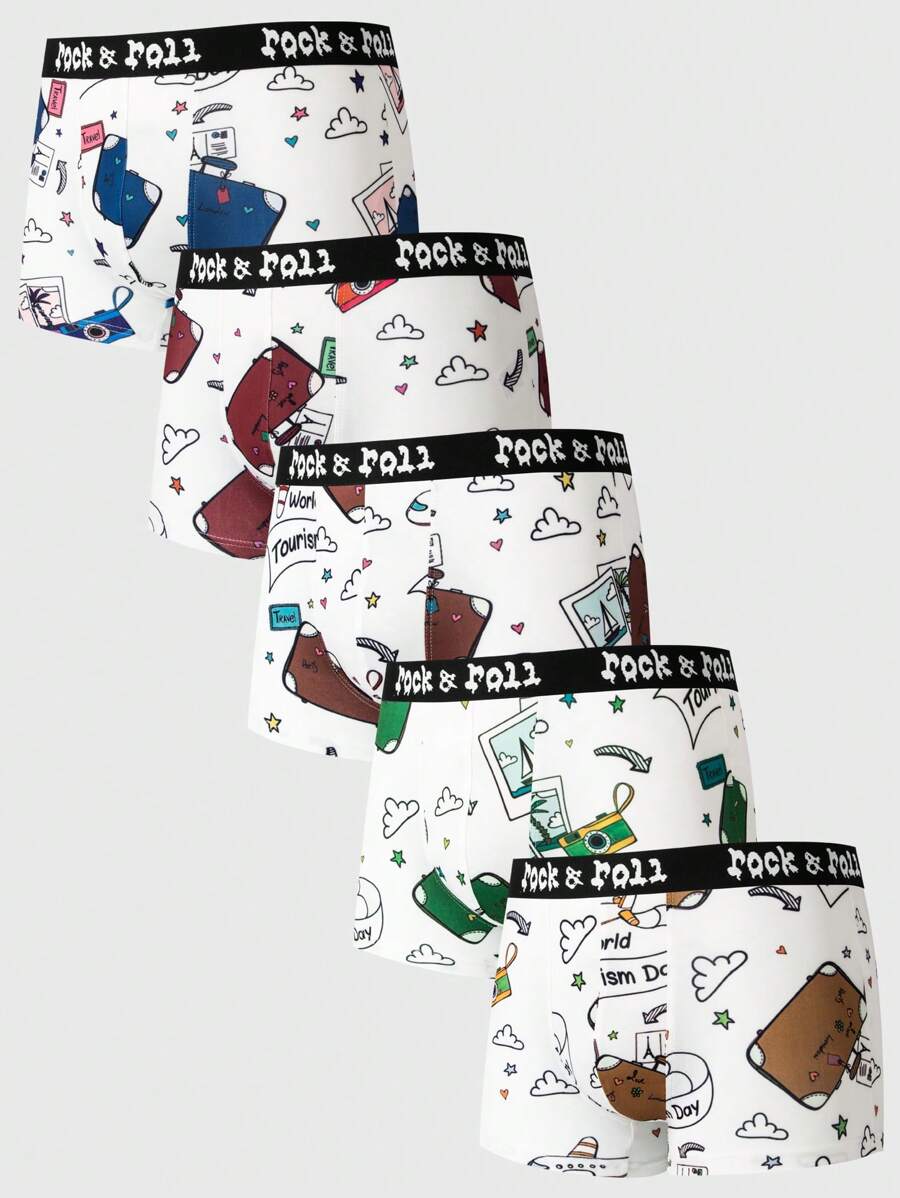 Men Digital Printed Boxer Briefs, 5pcs/Set - Multicolor - View 1
