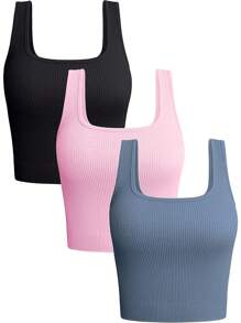 INAWLY Women's Crop Top With Square Neckline And Low-Cut Back