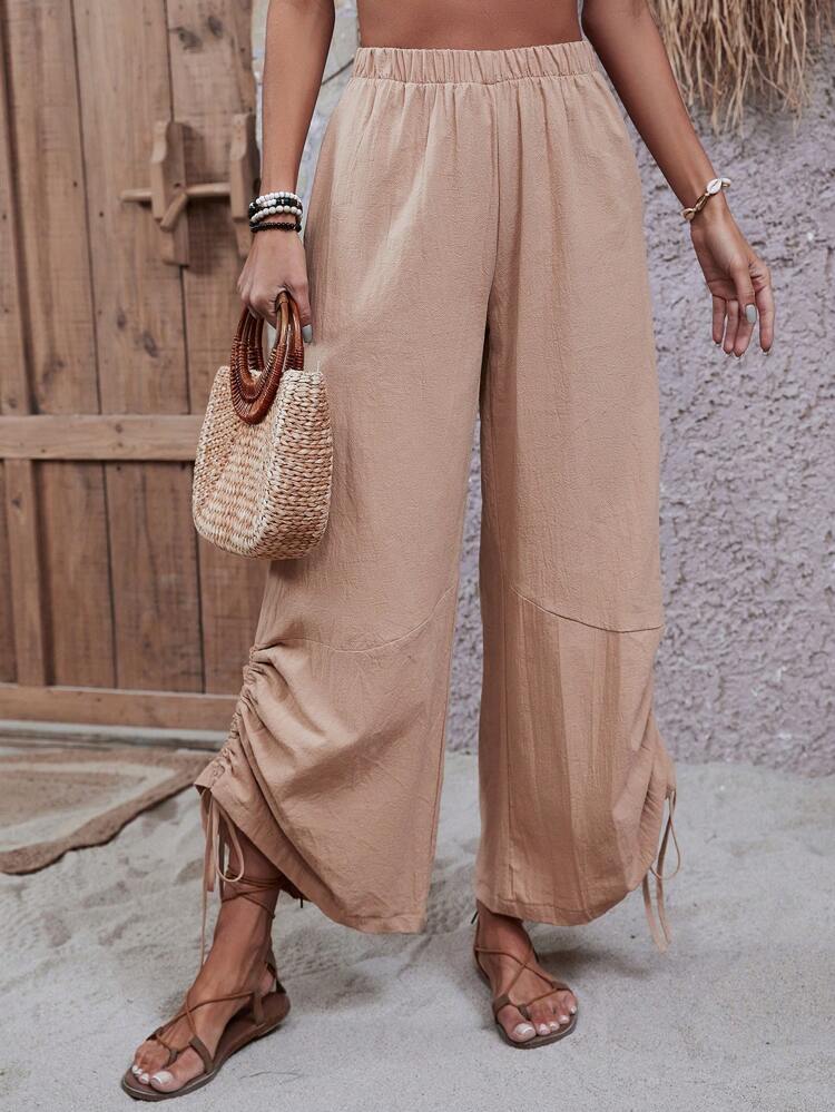 Women's Elastic Waist Drawstring Hem Cropped Pants Fall Cloth For Women