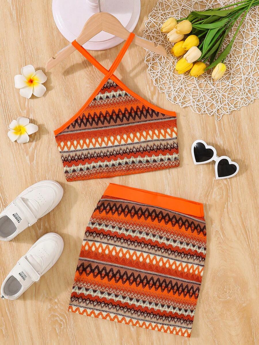 SHEIN Girls Geo Print Top