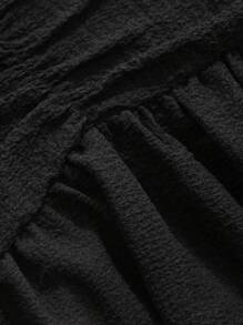 DAZY 女士褶饰荷叶边下摆吊带背心，娃娃装上衣 - 黑色 - 查看 8