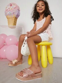 Mini mi 兒童平底涼鞋 - 玫瑰金 - 查看 1