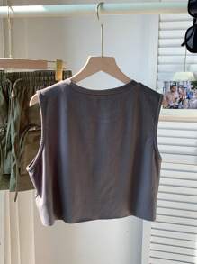 Comfortcana Women's Music Festival Guitar & Letter Print Crop Tank Top - Grey - View 2