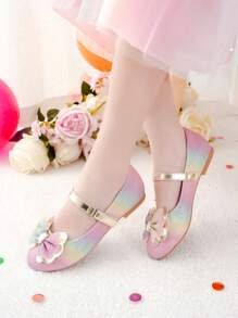 Party Shimmer Glitter Rainbow Bow Decor Children Flat Shoes For Girls