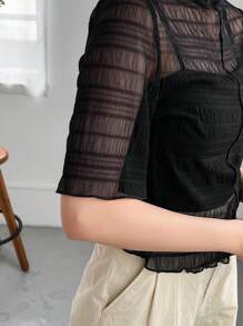 FRIFUL 女士立領透視襯衫 - 黑色 - 查看 8