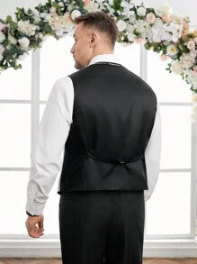 Manfinity RebelGame Chaleco Informal De Traje Entallado De Doble Botonadura Y Cuello De Chal De Talla Grande Para Hombre Con Esquema De Color De Bloques - Gris - Ver 2