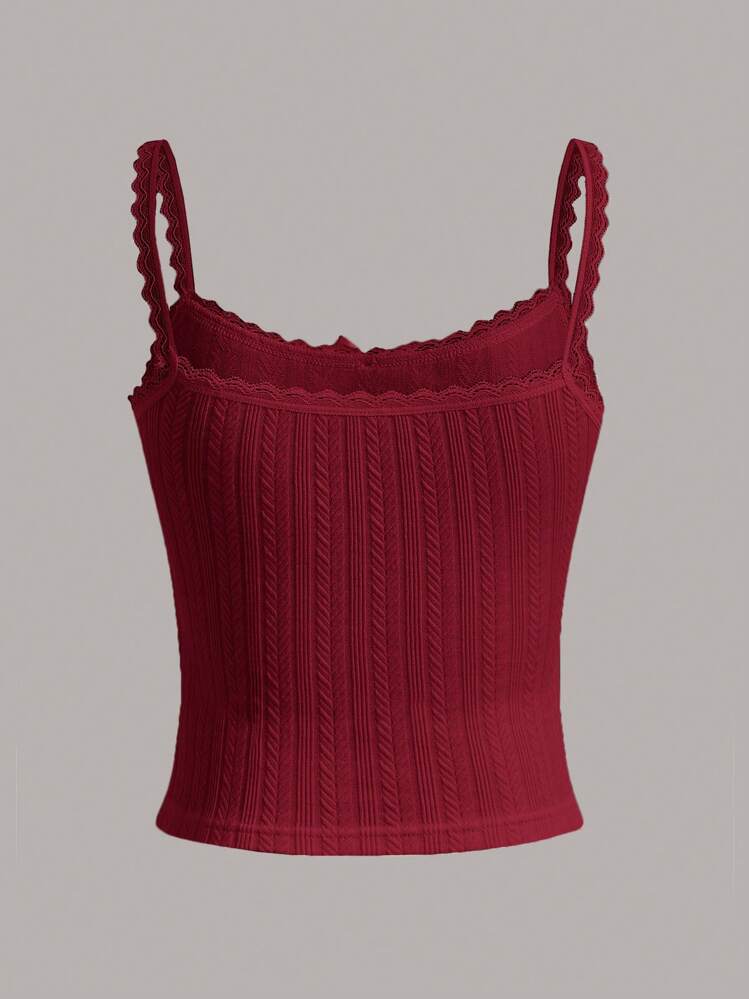SHEIN MOD 女式針織背心上衣,帶有蝴蝶結裝飾 - 酒紅色 - 查看 2