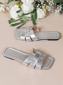 女士韓版休閒平底拖鞋,適用於夏季和秋季,開放式腳趾設計,編織羅馬風格沙灘鞋,法式風格與短裙搭配,非常適合去海灘、渡假和波西米亞風格的平底涼鞋 - 銀色 - 查看 3
