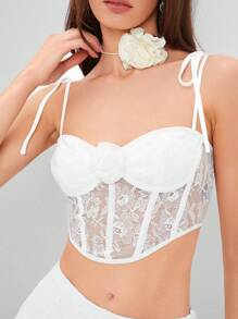 Enchnt Summer Women's Romantic Cute Lace 3d Flower Spaghetti White Strap Camisole