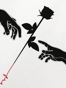 Manfinity LEGND 男士花卉和手势印花短袖 T 恤，街头服装，男朋友礼物，适合外出 - 白色 - 查看 3