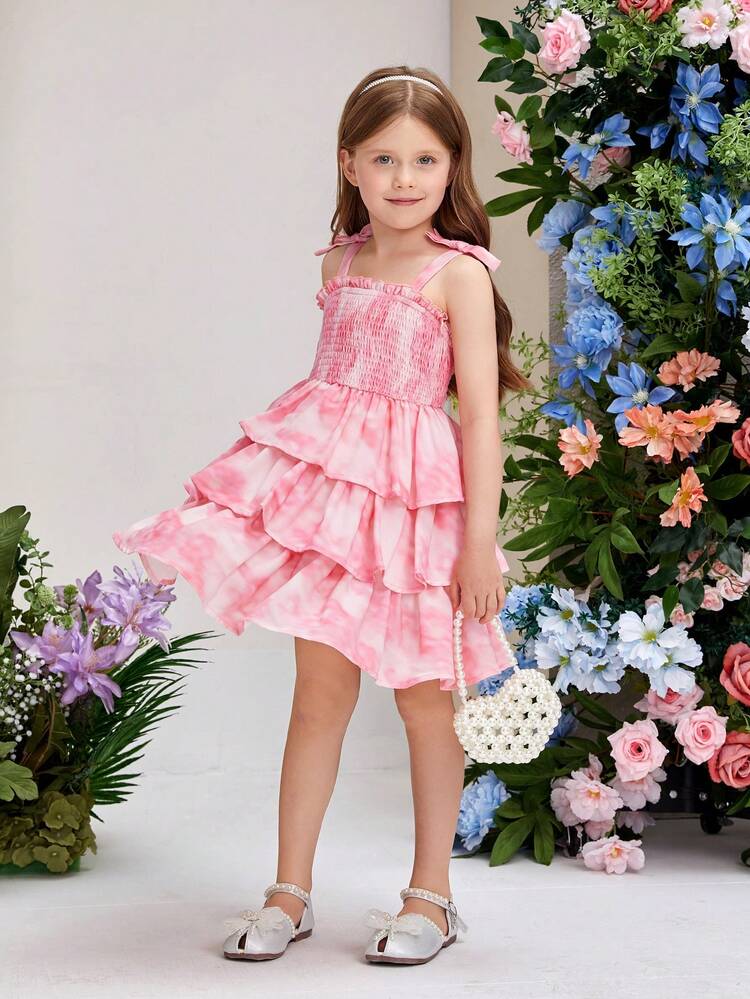 Young Girl's Tie Dye Pattern Cake Hem Summer Spaghetti Strap Dress