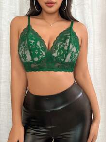 Women's Elegant Green Lace Bralette Knitted Fabric Medium Stretch - Green - View 6
