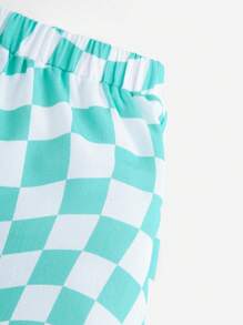 SHEIN Baby Girl Casual Plaid Short Sleeve Shirt With Elastic Waist Shorts Set For Streetwear