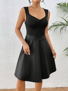 Chiquease Women's Solid Color Sweetheart Neck Style French Sleeveless Dress - Black - View 6