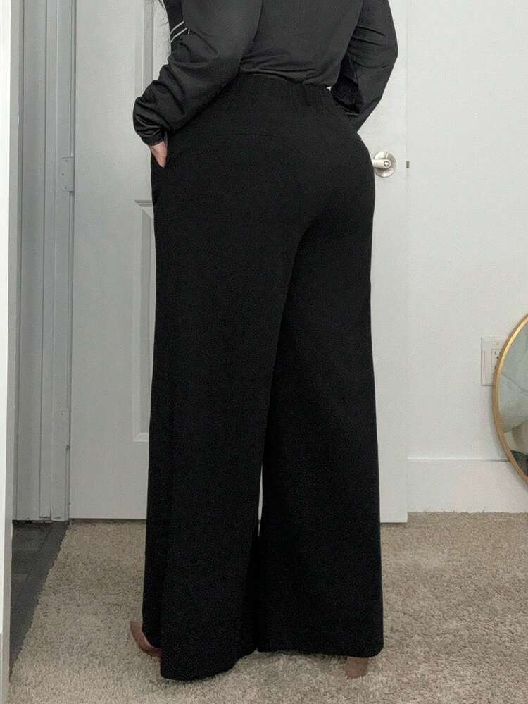 BLACK SPLIT WIDE-LEG TAILORED TROUSERS