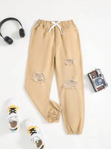 SHEIN Teen Boy's Distressed Straight-Leg Jeans - Khaki - View 3