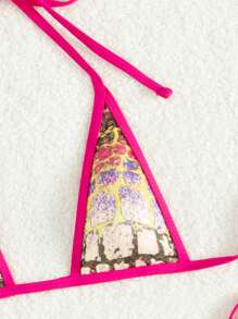 Swim SXY Conjunto de bikini de verano con estampado y ribete contrastante para mujer - Multicolor - Ver 3