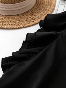 SHEIN Clasi Kích thước lớn Màu thuần Ruffle Cắt tỉa Áo sơ mi - màu đen - Xem 3