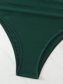 SHEIN Swim Zomerse effen kleur geplooide tankini badmode met driehoekige onderkant 2-delige set