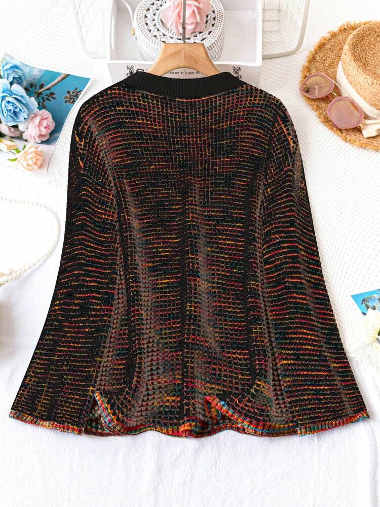 Plus Size Colorful Knitted Round Neck Long Sleeve Sweater Fall Winter