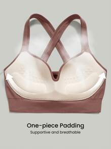 GLOWMODE Seamless Solid Straps Skinny Sports Bra Soft Gym - Pink - View 3