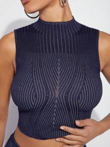 Hauture Conjunto de top corto tejido de cuello de tortuga a rayas y falda tejida