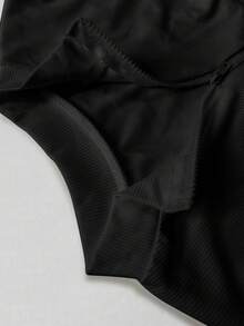 SHEIN EZwear Sọc Dây kéo nửa Tay áo dài Quần skinny Áo thun - màu đen - Xem 3