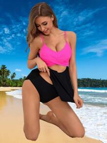 SHEIN Swim Women's Color Block Hollow Out Front Tankini With Spaghetti Straps Summer - Multicolor - View 4