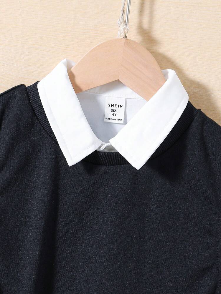 3pcs Young Boy Casual Comfortable Sleeveless Vest + Solid Color Long Sleeve Shirt + 2 In 1 Pants, Fleece, Thickened