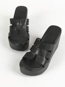 Giày sandal đế xuồng cao gót cho nữ, mẫu mới mùa xuân/hè, đế dày, kiểu retro màu đen, giày lười ngoài trời, giày thời trang cỡ lớn, phụ kiện du lịch thiết yếu. - màu đen - Xem 8