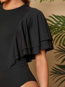 SHEIN Tall Solid Color Ruffle Sleeve Slim Fit Bodysuit